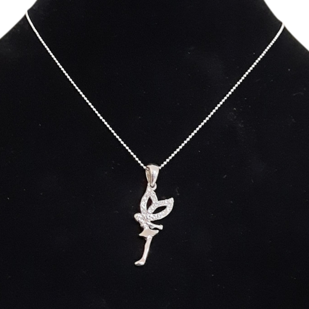 Silver tone angel necklace